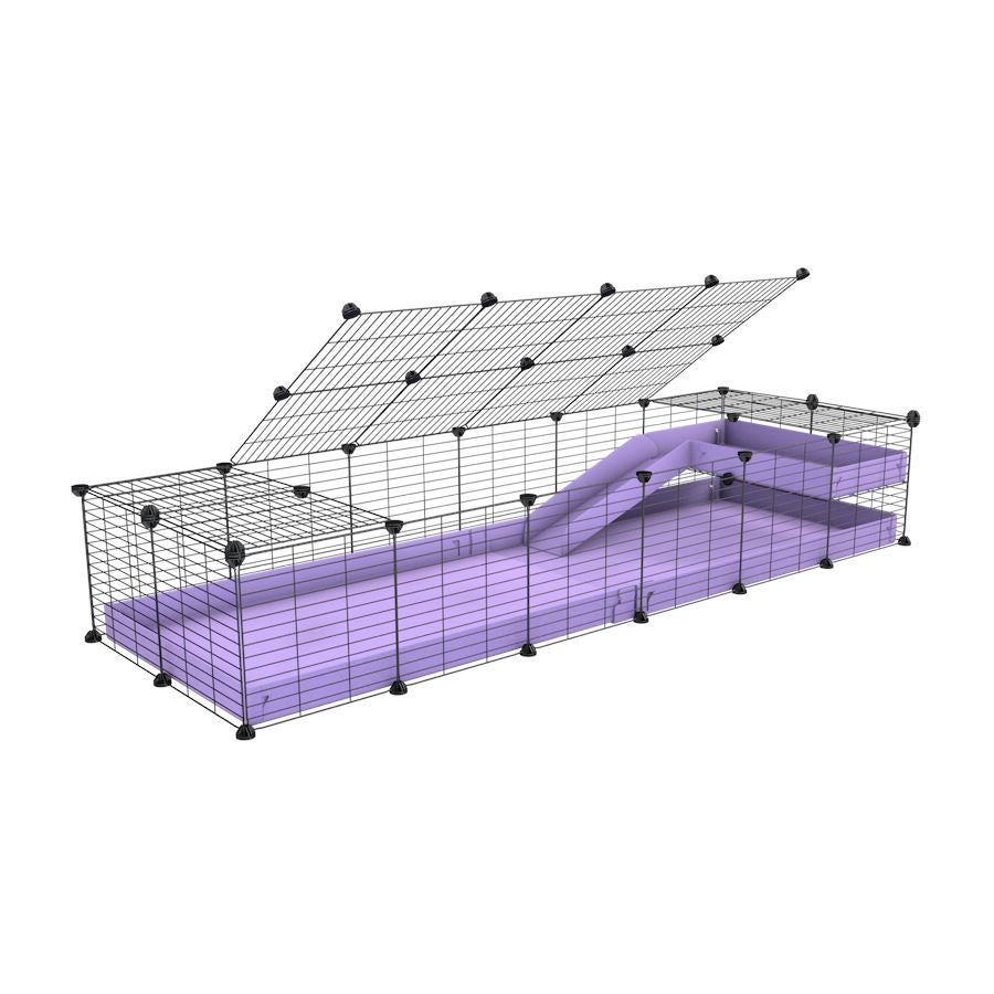 a 2x6 C and C guinea pig cage with loft ramp lid small hole size grids purple lilac pastel coroplast kavee