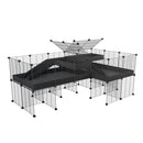 A 6x2 L-shape C&C cage with divider and stand loft ramp for guinea pig fighting or quarantine with black coroplast from brand kavee