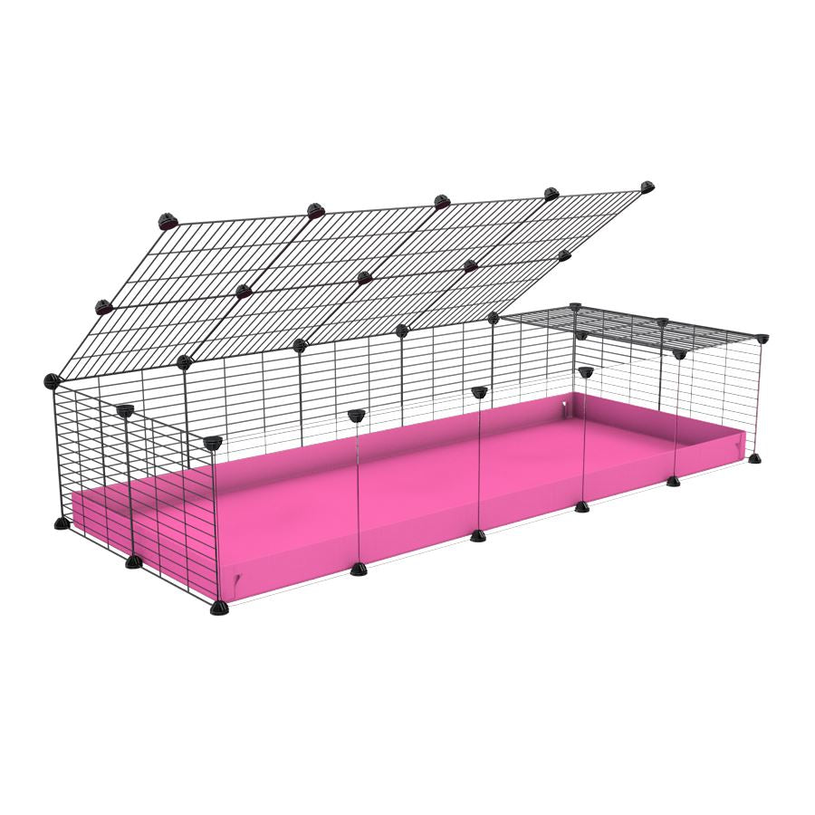 A 2x5 C and C cage with clear transparent plexiglass acrylic grids  for guinea pigs with pink coroplast a lid and small hole grids from brand kavee