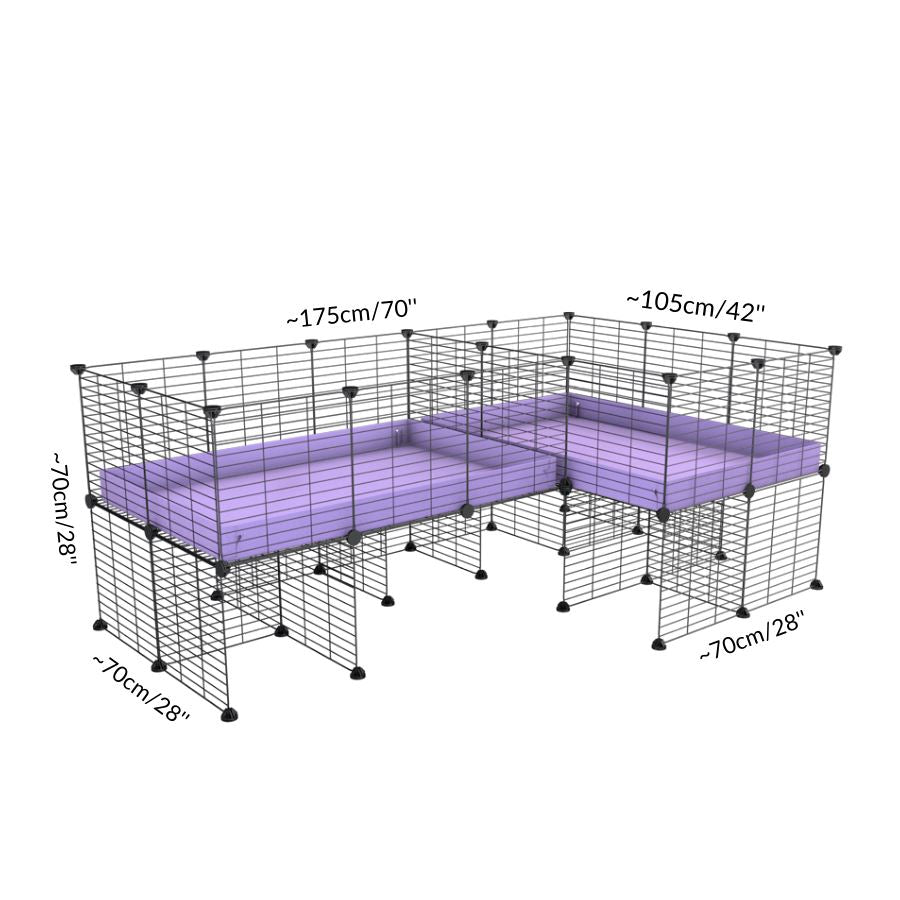 Size and dimension of A 6x2 L-shape C&C cage with divider stand for guinea pigs fighting or quarantine from brand kavee