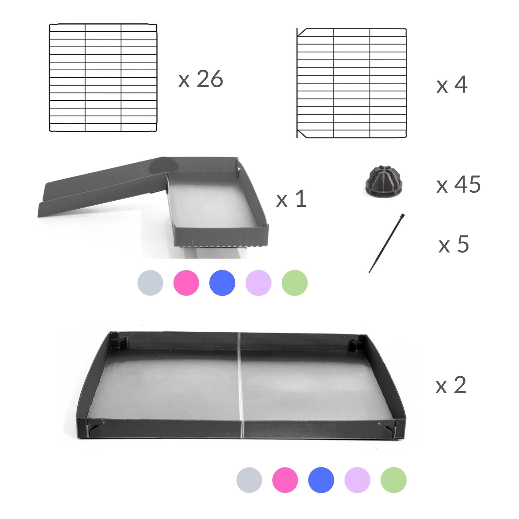 Material for a 2x6 C and C guinea pig cage with loft ramp lid small hole size grids purple lilac pastel coroplast kavee