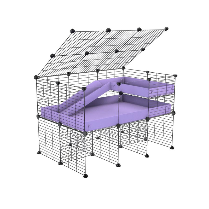 A 2x3 C and C guinea pig cage with clear transparent plexiglass acrylic panels  with stand loft ramp lid small size meshing safe grids purple lilac pastel correx sold in UK