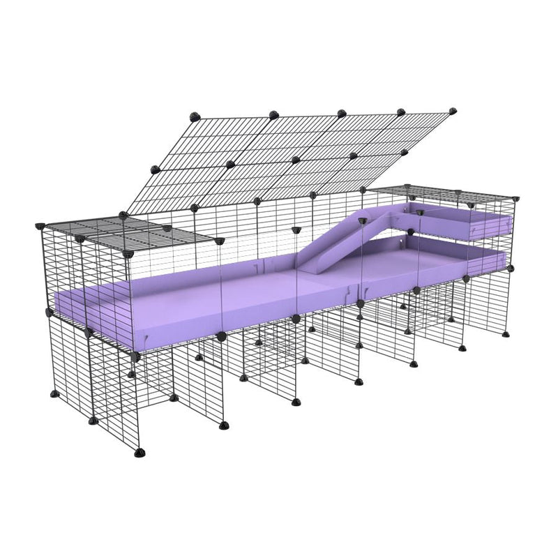 A 2x6 C and C guinea pig cage with clear transparent plexiglass acrylic panels  with stand loft ramp lid small size meshing safe grids purple lilac pastel correx sold in UK
