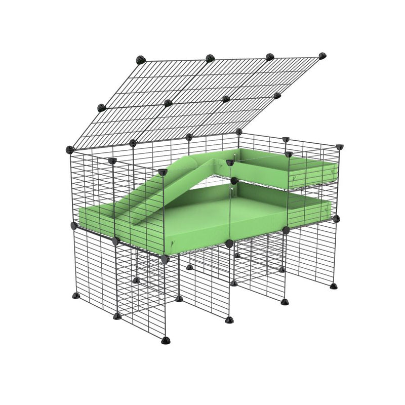 A 2x3 C and C guinea pig cage with clear transparent plexiglass acrylic panels  with stand loft ramp lid small size meshing safe grids green pastel pistachio correx sold in UK