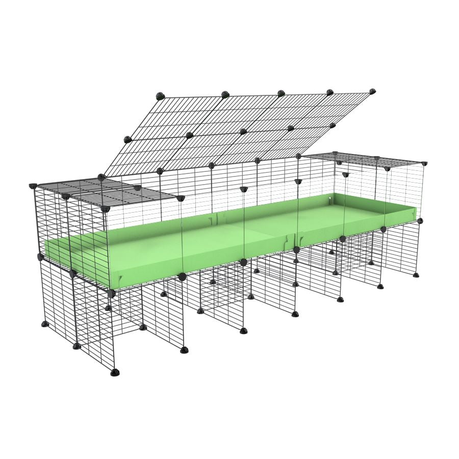 a 6x2 C&C cage with clear transparent perspex acrylic windows  for guinea pigs with a stand and a top green pastel pistachio plastic safe grids by kavee