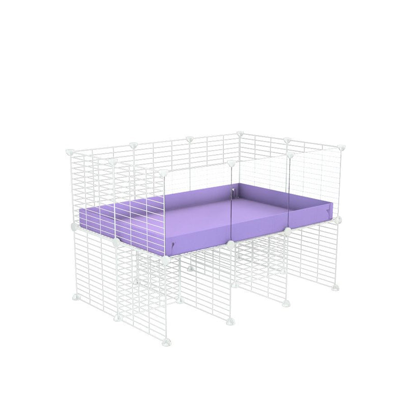 a 3x2 CC cage with clear transparent plexiglass acrylic panels  for guinea pigs with a stand purple lilac pastel correx and white grids sold in UK by kavee