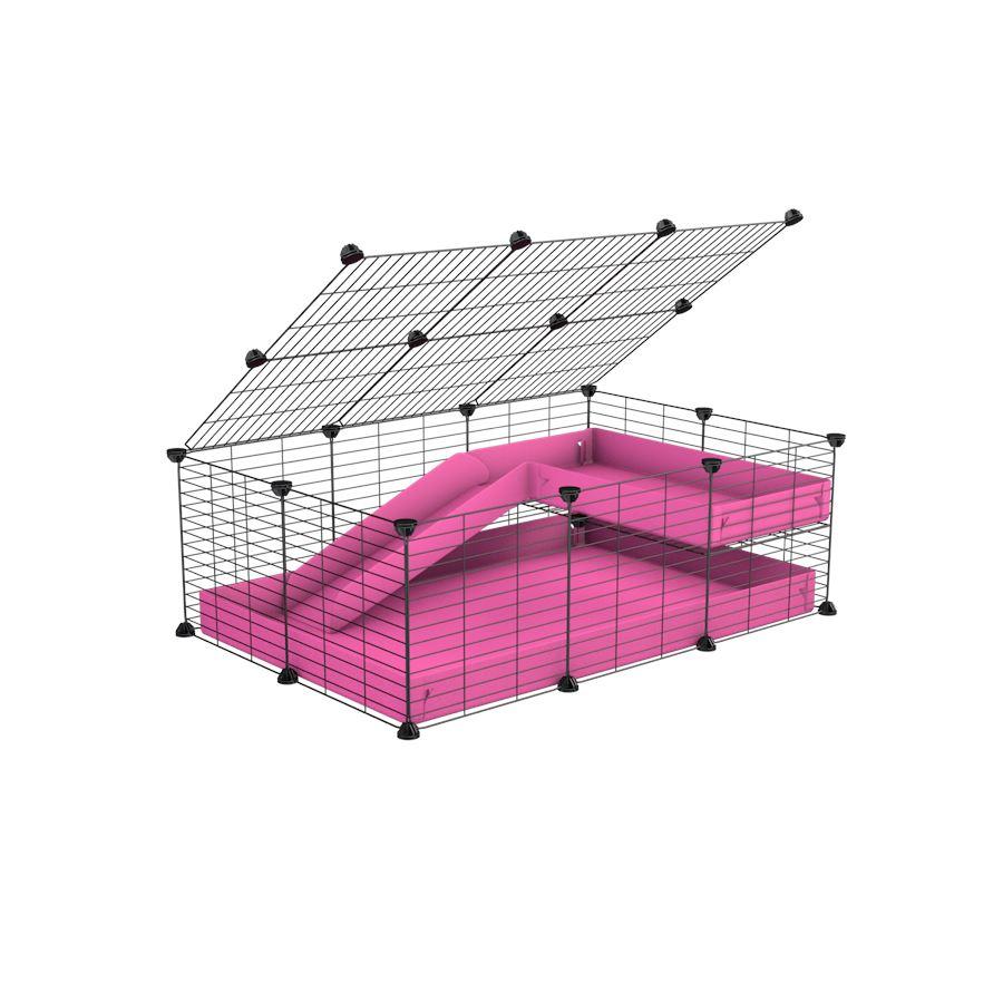 a 2x3 C and C guinea pig cage with loft ramp lid small hole size grids pink coroplast kavee