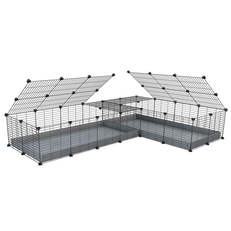 A 8x2 L-shape C&C cage with lid divider for guinea pig fighting or quarantine with grey coroplast from brand kavee