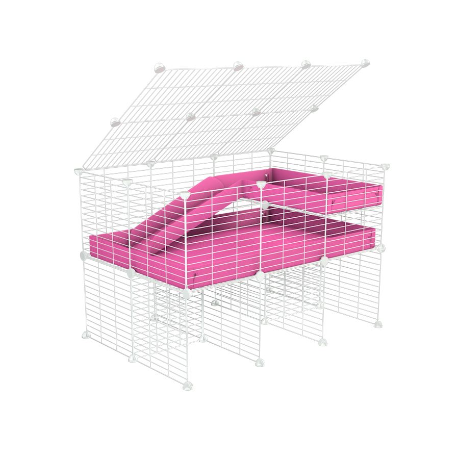 A 2x3 C and C guinea pig cage with stand loft ramp lid small size meshing safe white C&C grids pink correx sold in UK