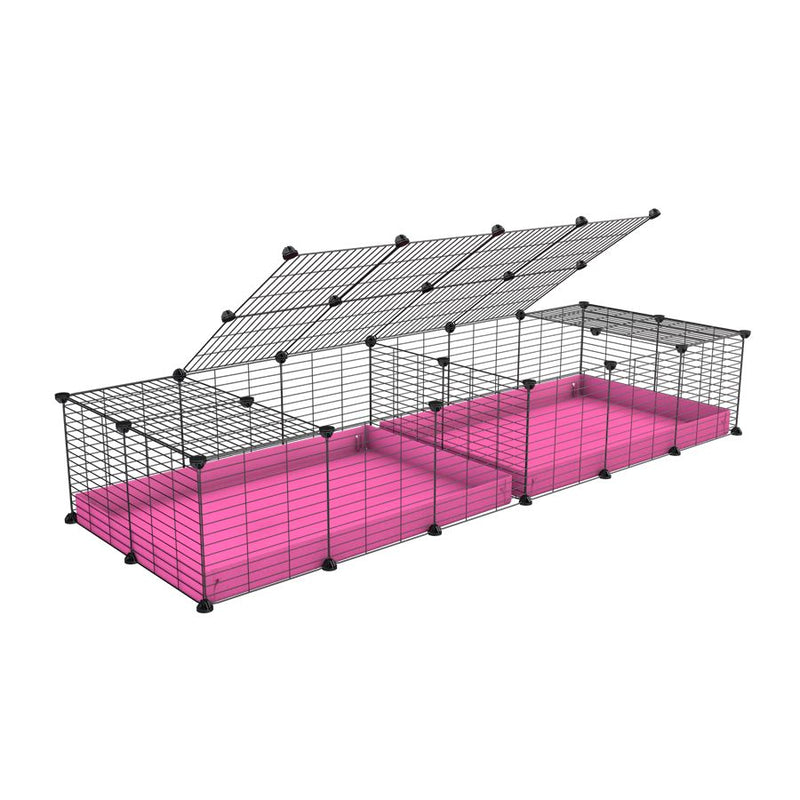 A 6x2 C&C cage with lid divider for guinea pig fighting or quarantine with pink coroplast from brand kavee