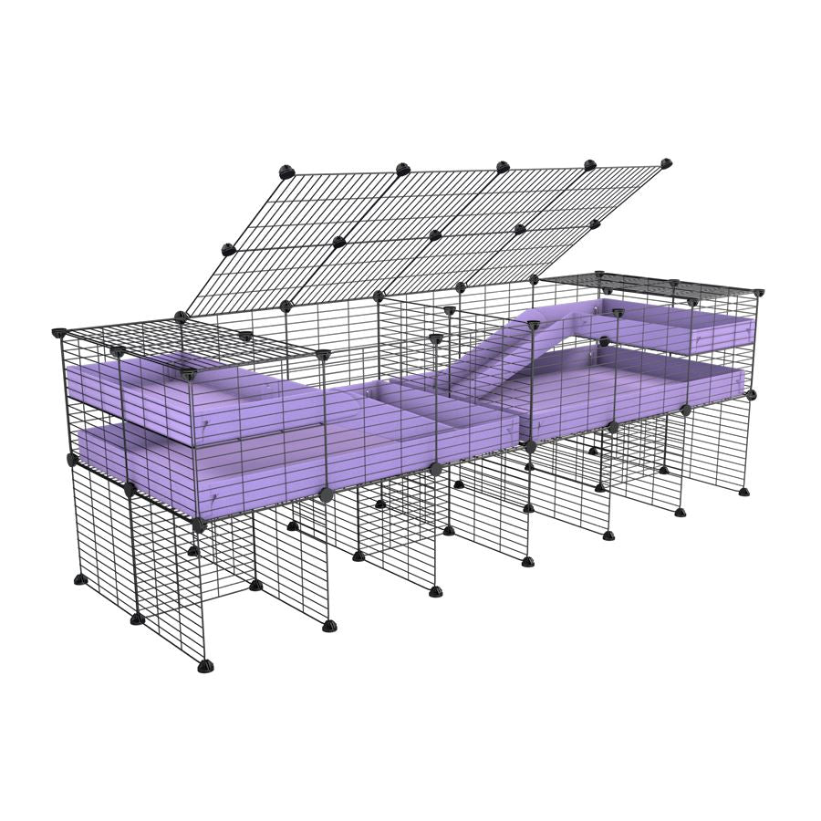 A 6x2 C&C cage with lid divider stand loft ramp for guinea pig fighting or quarantine with lilac coroplast from brand kavee