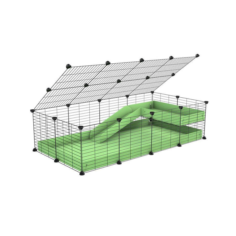 a 2x4 C and C guinea pig cage with loft ramp lid small hole size grids green pastel pistachio coroplast kavee