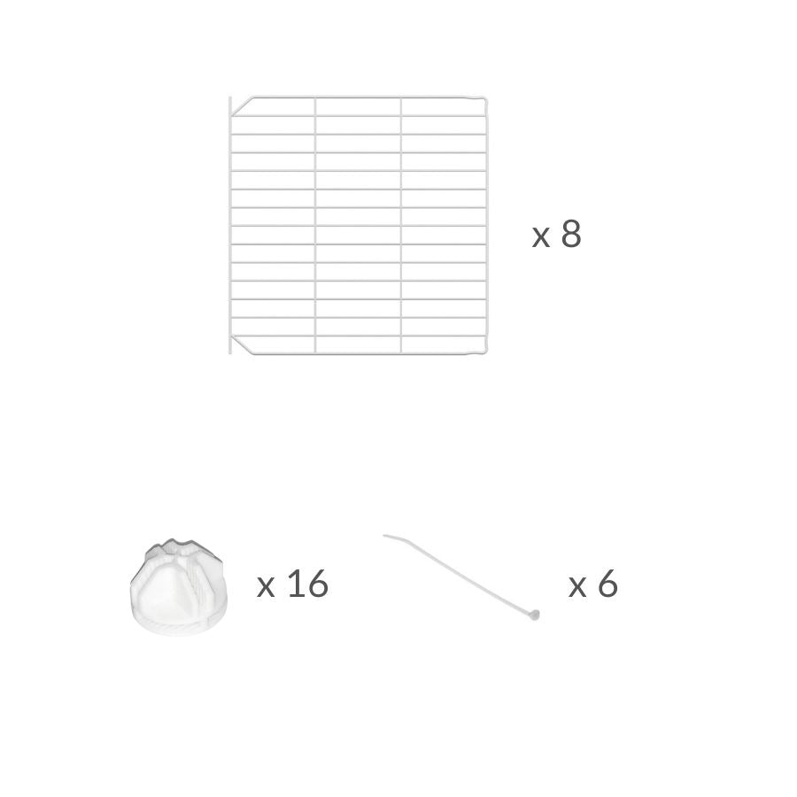 Material for a set of 8 white C&C safe door grids to create hinged doors and lids on C and C cages for guinea pigs by kavee UK