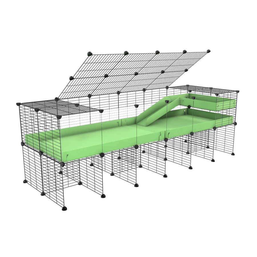 A 2x6 C and C guinea pig cage with clear transparent plexiglass acrylic panels  with stand loft ramp lid small size meshing safe grids green pastel pistachio correx sold in UK