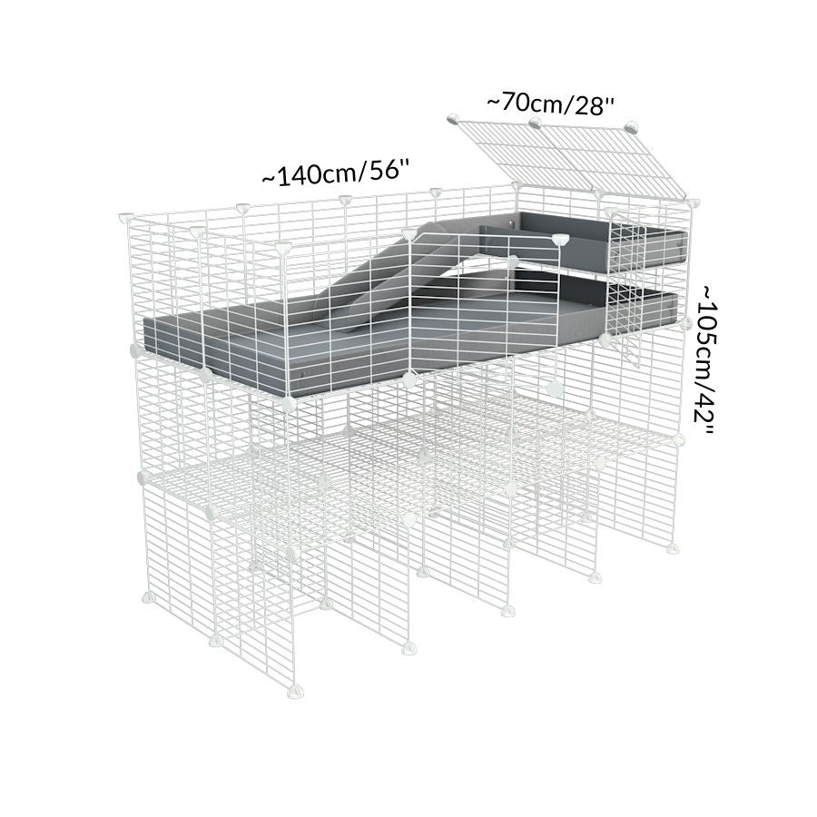 Dimensions of A 4x2 kavee grey C&C guinea pig cage with a lid three levels a loft a ramp made of small size hole safe white grids