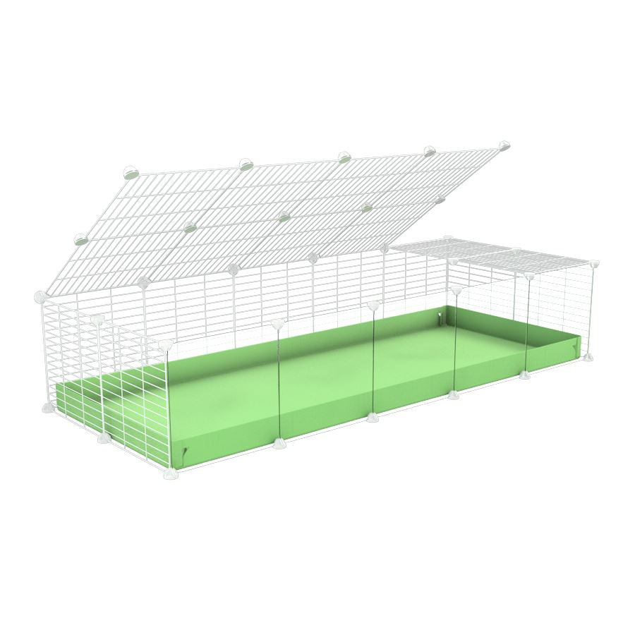 A 2x5 C and C cage with clear transparent plexiglass acrylic grids  for guinea pigs with green pastel pistachio coroplast a lid and small hole white grids from brand kavee