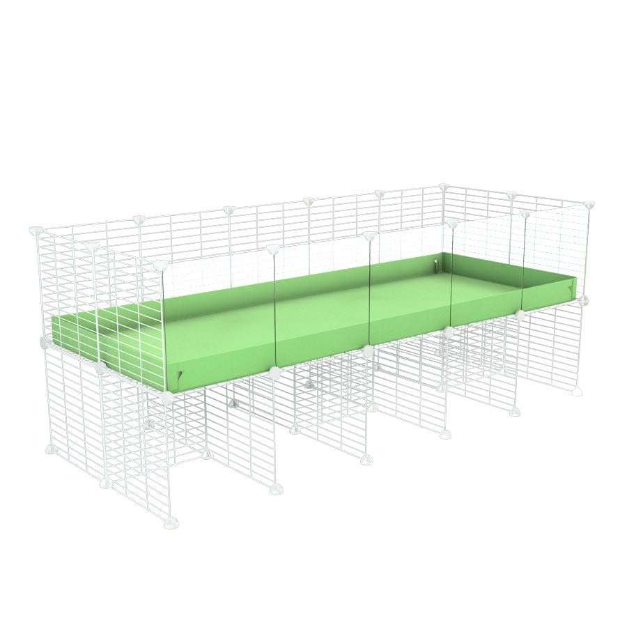 a 5x2 CC cage with clear transparent plexiglass acrylic panels  for guinea pigs with a stand green pastel pistachio correx and white grids sold in UK by kavee