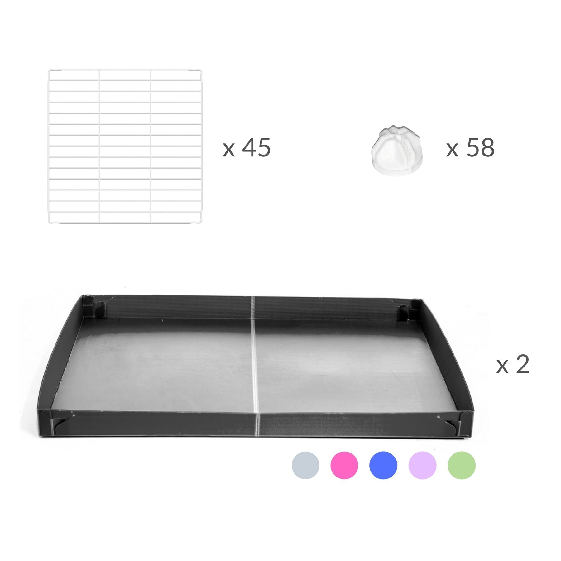 Components of a 6x2 CC cage for guinea pigs with a stand grey correx and 9x9 white C&C grids sold in Uk by kavee