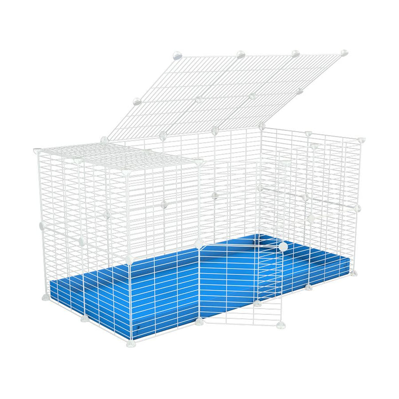 A 4x2 C&C rabbit cage with a lid and safe small meshing baby bars white grids and blue coroplast by kavee UK