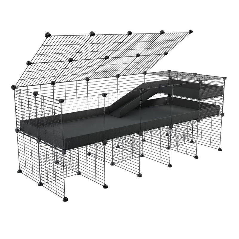 A 2x5 C and C guinea pig cage with clear transparent plexiglass acrylic panels  with stand loft ramp lid small size meshing safe grids black correx sold in UK