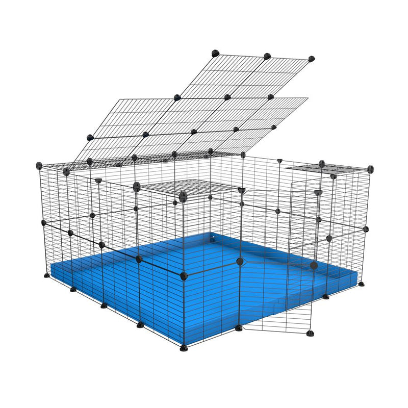 A 4x4 C&C rabbit cage with top and safe baby bars grids blue coroplast by kavee UK