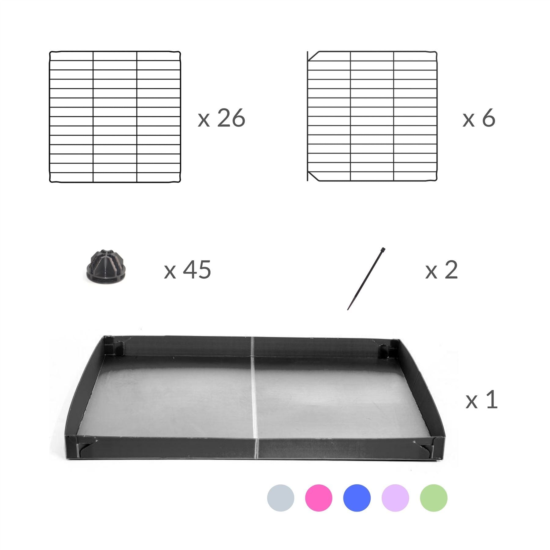 Composition of A 4x2 C&C rabbit cage with safe small meshing baby bars grids and grey coroplast by kavee UK