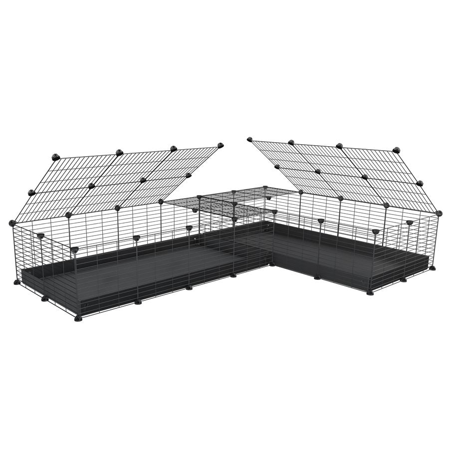 A 8x2 L-shape C&C cage with lid divider for guinea pig fighting or quarantine with black coroplast from brand kavee