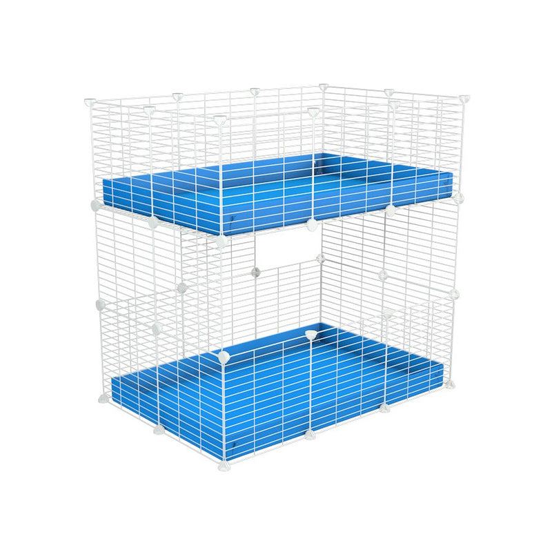 A two tier 3x2 c&c cage for guinea pigs with two levels blue correx baby safe white C&C grids by brand kavee in the uk