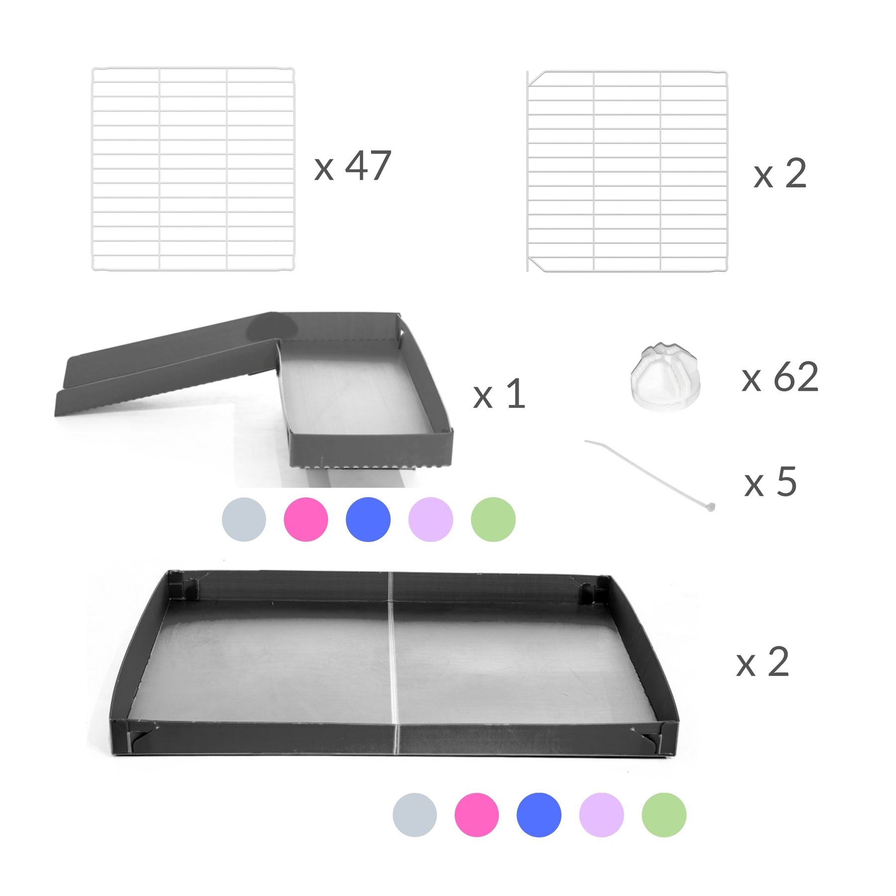 Components of a 6x2 CC guinea pig cage with stand loft ramp small mesh white C and C grids grey corroplast by brand kavee