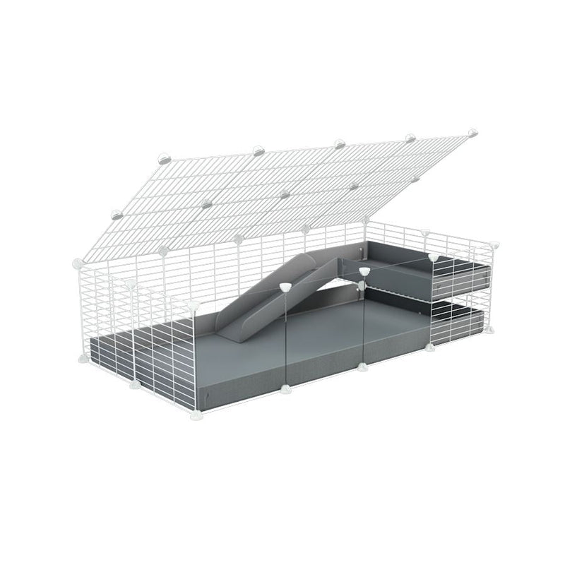 a 2x4 C and C guinea pig cage with clear transparent plexiglass acrylic panels  with loft ramp lid small hole size white CC grids grey coroplast kavee