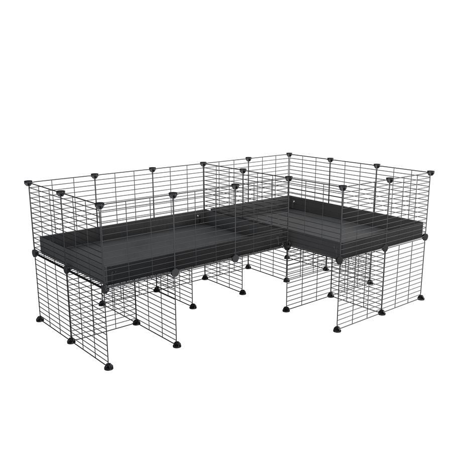 A 6x2 L-shape C&C cage with divider and stand for guinea pig fighting or quarantine with black coroplast from brand kavee