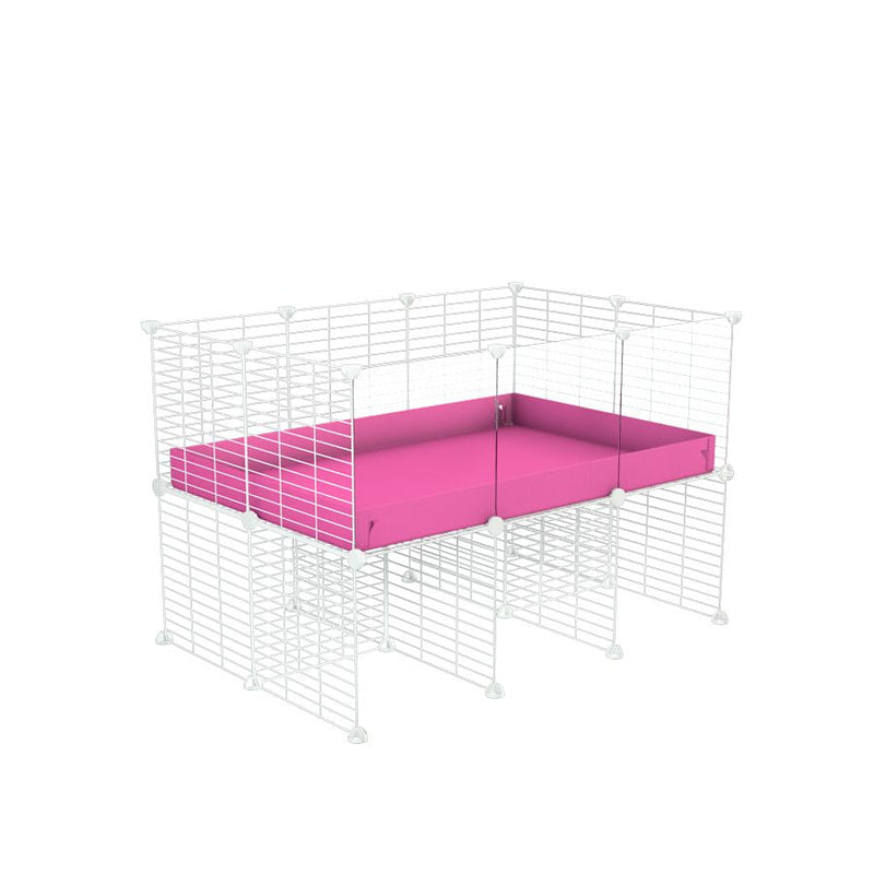 a 3x2 CC cage with clear transparent plexiglass acrylic panels  for guinea pigs with a stand pink correx and white C&C grids sold in UK by kavee