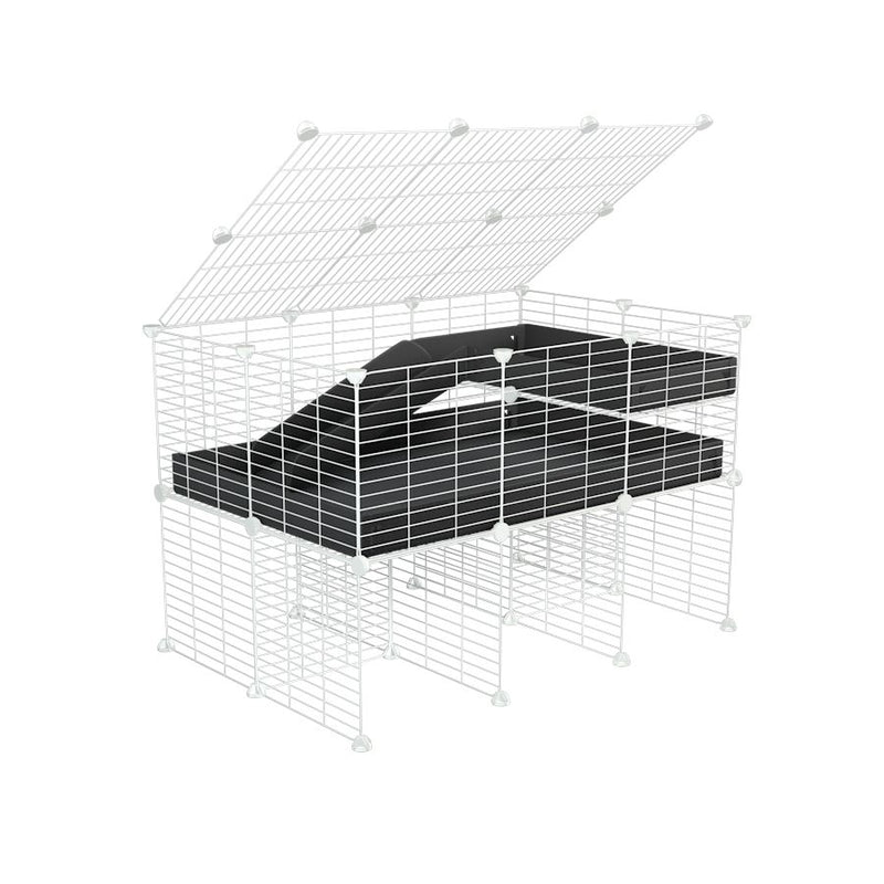 A 2x3 C and C guinea pig cage with stand loft ramp lid small size meshing safe white C&C grids black correx sold in UK