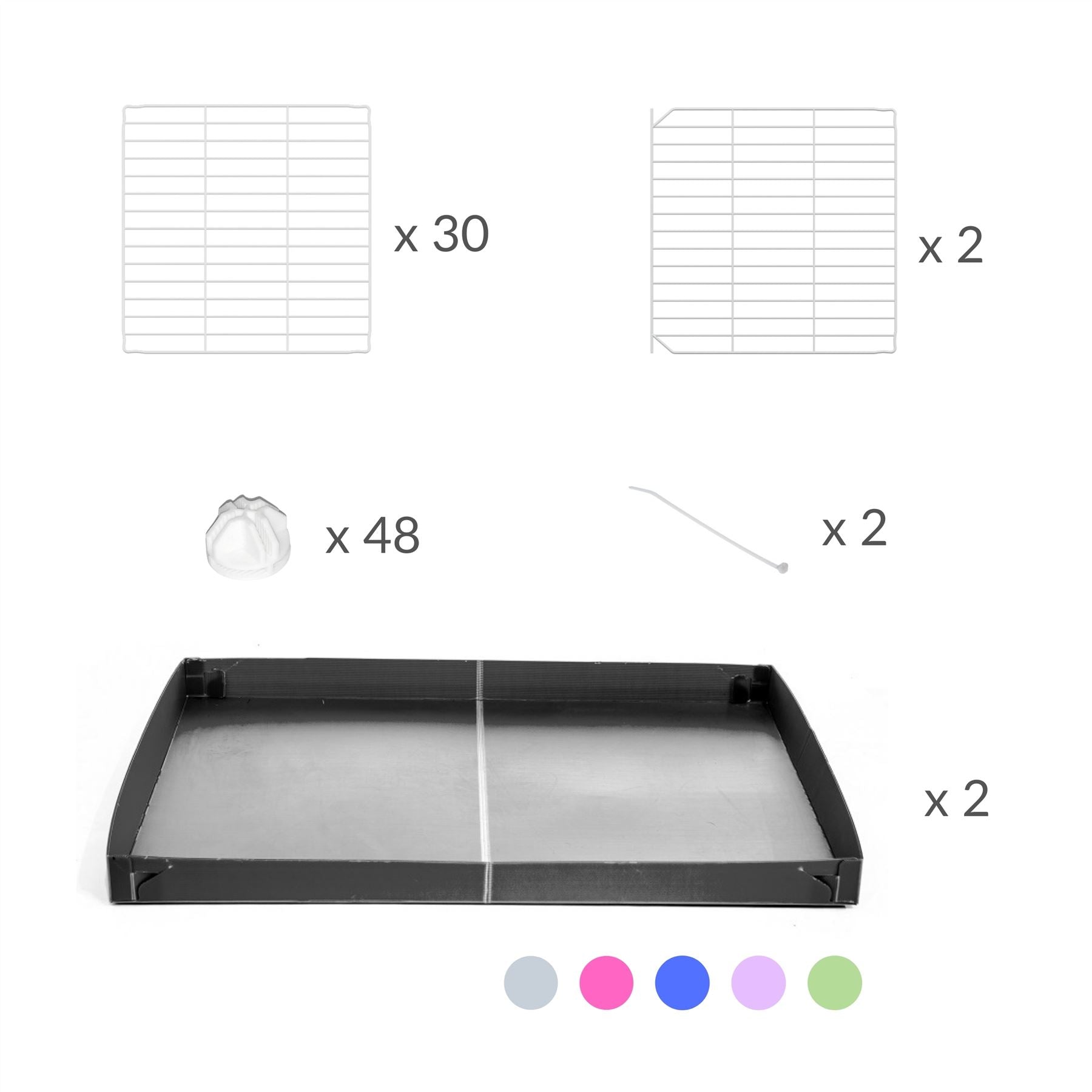 Composition of A 6x2 C and C rabbit cage with safe small size baby proof white C and C grids and grey coroplast by kavee UK