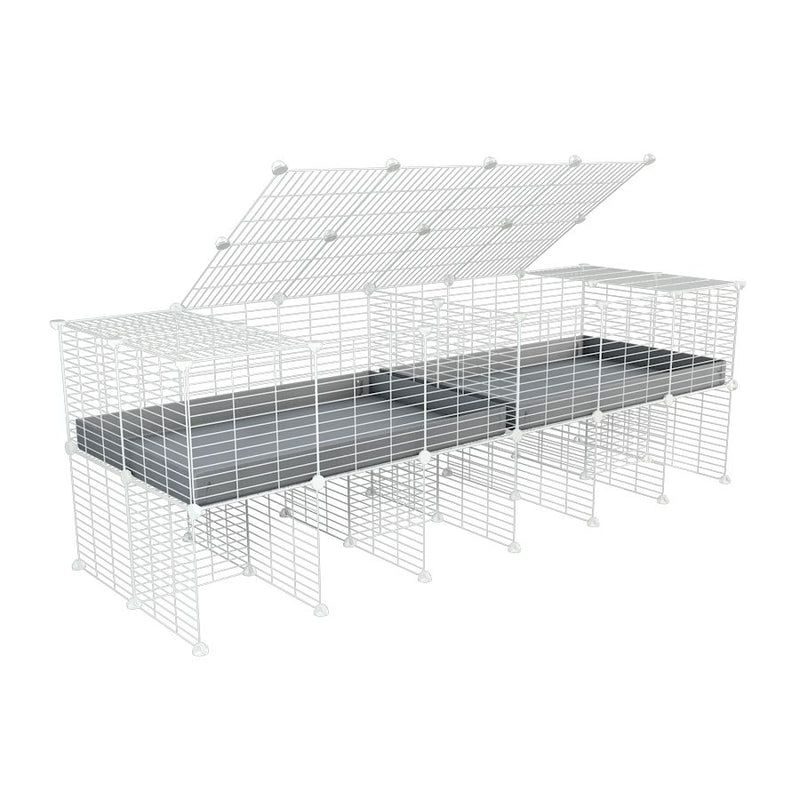 A 6x2 white C&C cage with lid divider stand for guinea pig fighting or quarantine with grey coroplast from brand kavee