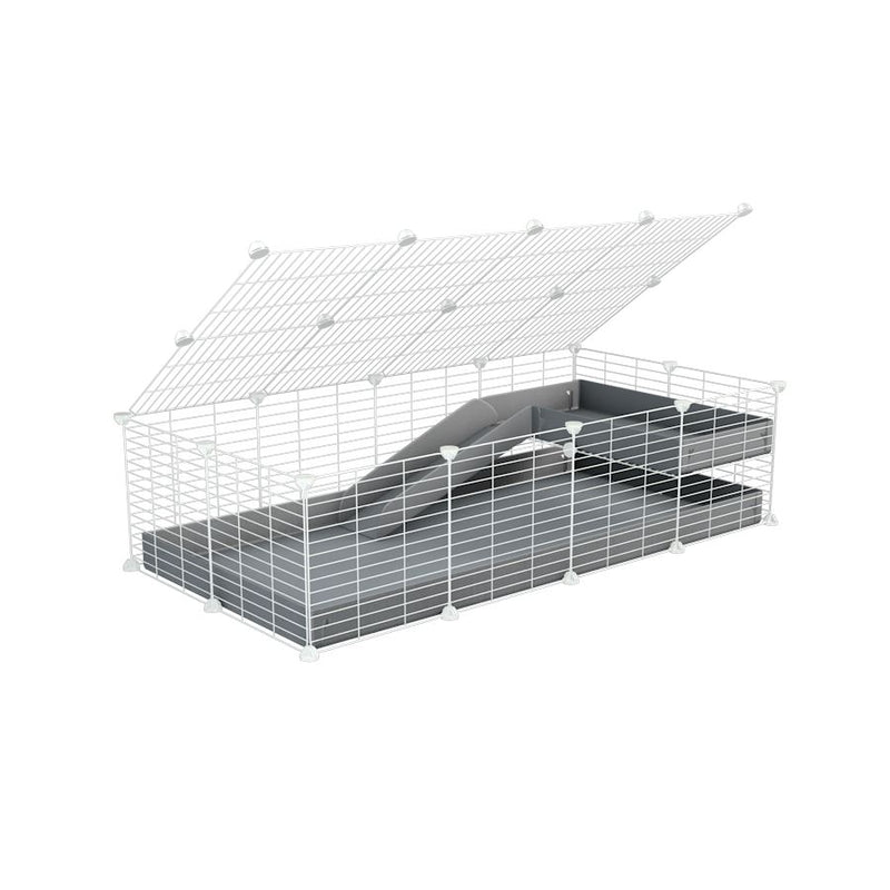 a 2x4 C and C guinea pig cage with loft ramp lid small hole size white CC grids grey coroplast kavee
