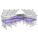 A 8x2 L-shape C&C cage with lid divider stand loft ramp for guinea pig fighting or quarantine with lilac coroplast from brand kavee
