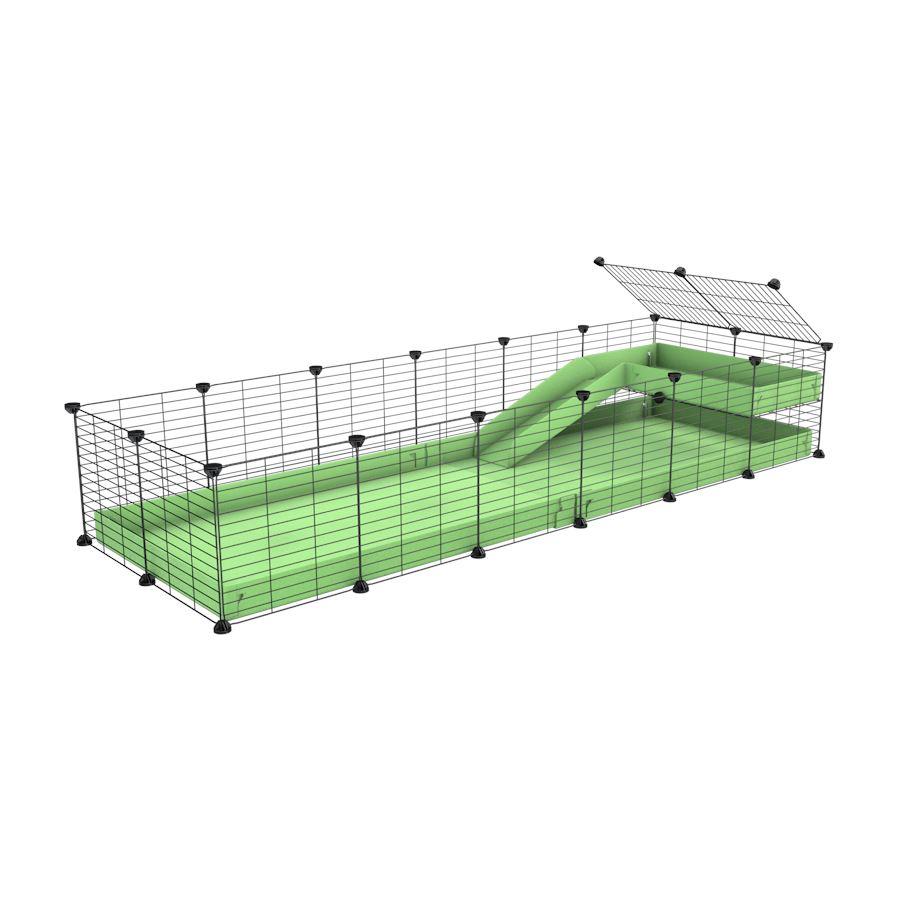 a 6x2 C&C guinea pig cage with a loft and a ramp green pastel pistachio coroplast sheet and baby bars by kavee