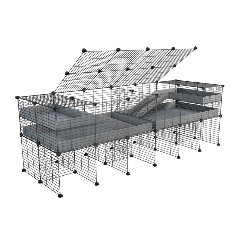 A 6x2 C&C cage with lid divider stand loft ramp for guinea pig fighting or quarantine with grey coroplast from brand kavee