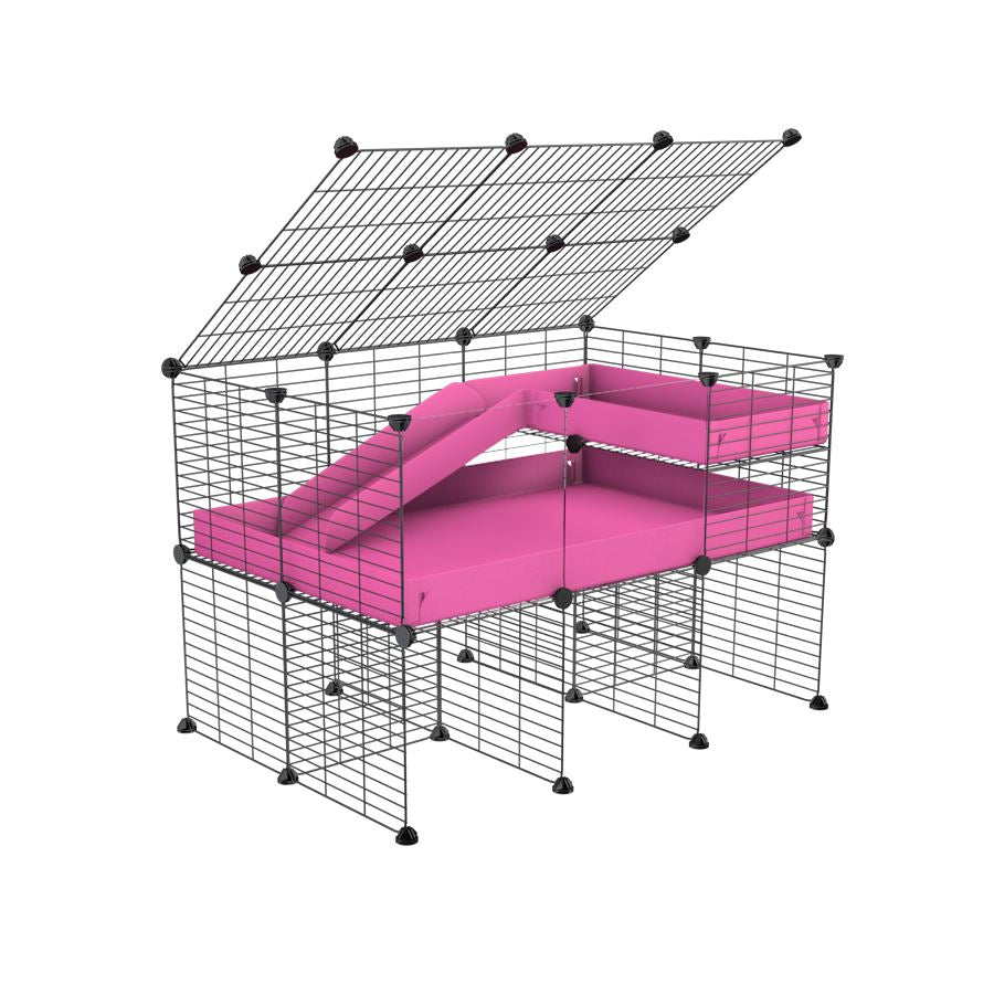 A 2x3 C and C guinea pig cage with clear transparent plexiglass acrylic panels  with stand loft ramp lid small size meshing safe grids pink correx sold in UK