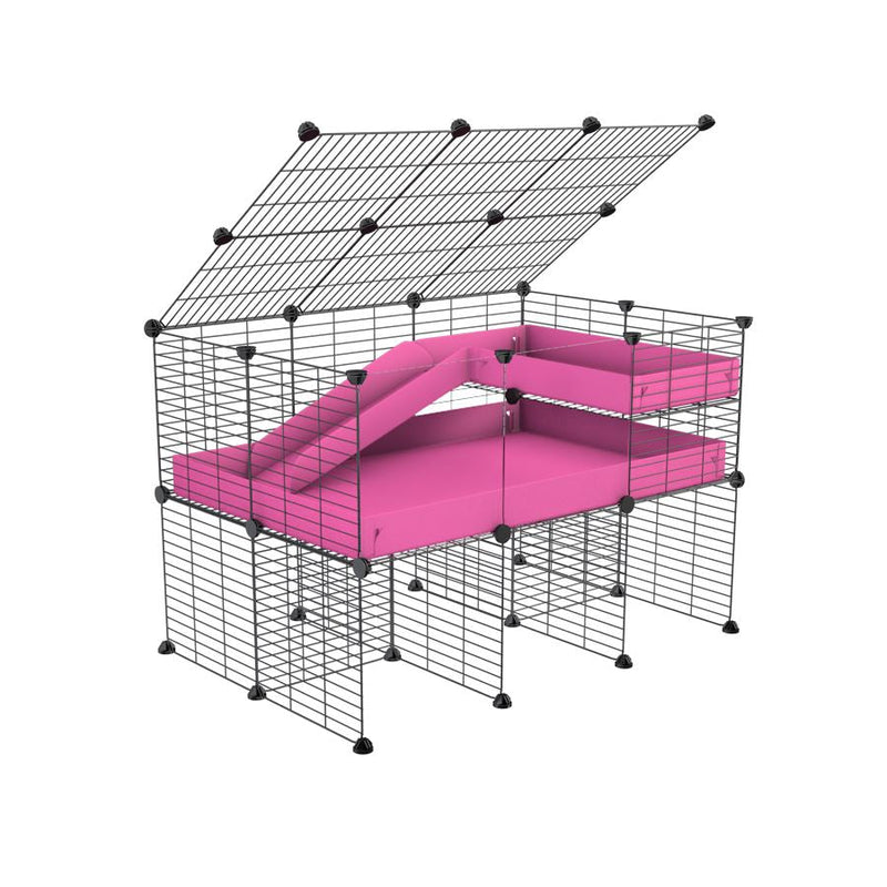 A 2x3 C and C guinea pig cage with clear transparent plexiglass acrylic panels  with stand loft ramp lid small size meshing safe grids pink correx sold in UK