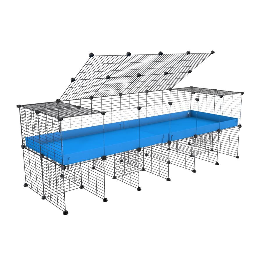 a 6x2 C&C cage with clear transparent perspex acrylic windows  for guinea pigs with a stand and a top blue plastic safe grids by kavee