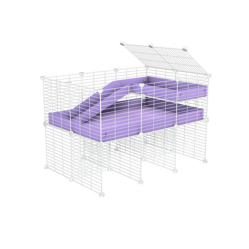 a 3x2 CC guinea pig cage with stand loft ramp small mesh white grids purple lilac pastel corroplast by brand kavee