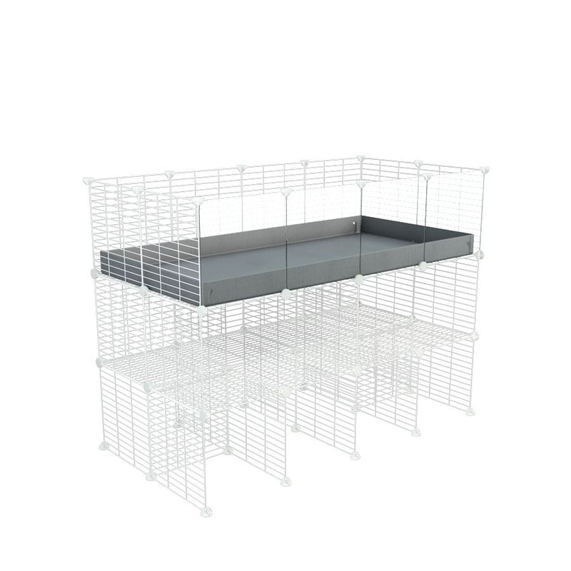 A 2x4 kavee C&C guinea pig cage with clear transparent plexiglass acrylic panels  with double stand grey coroplast made of baby bars safe white C and C grids