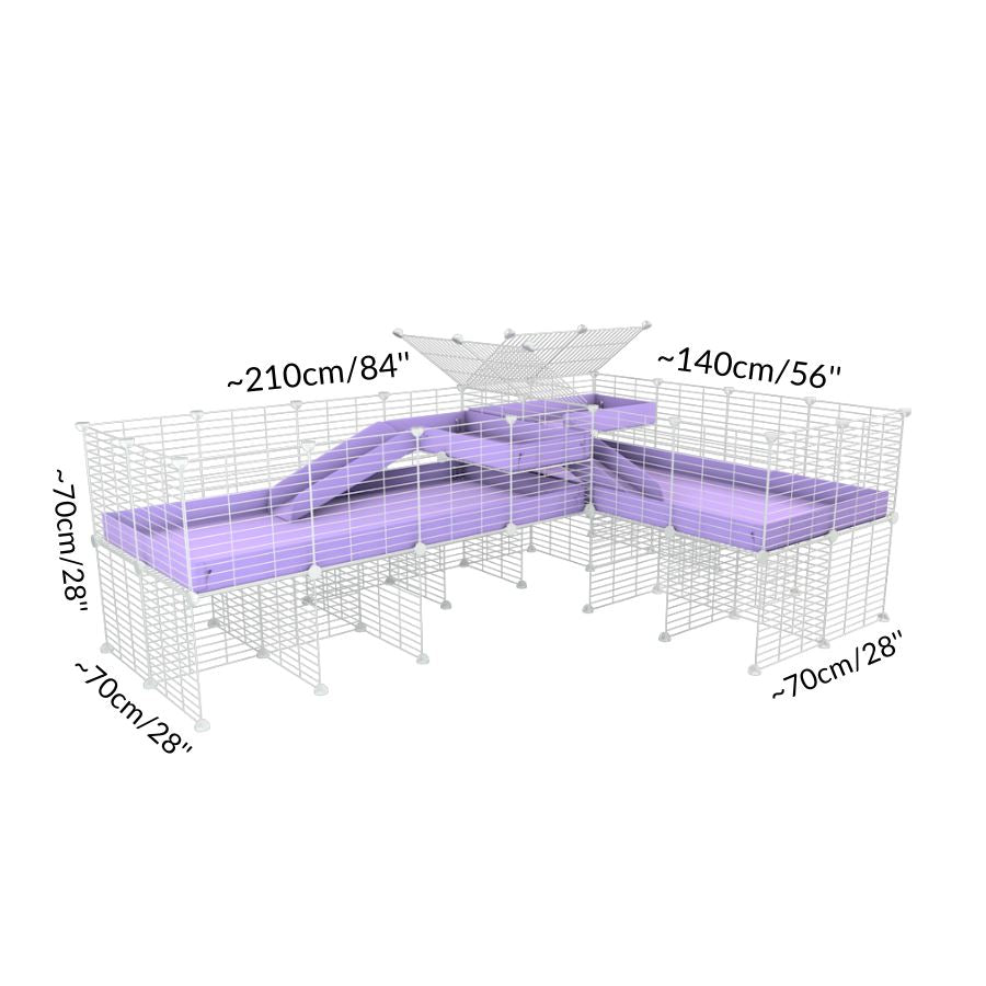 Size and dimension of A 8x2 L-shape white C&C cage with divider stand loft ramp for guinea pigs fighting or quarantine from brand kavee