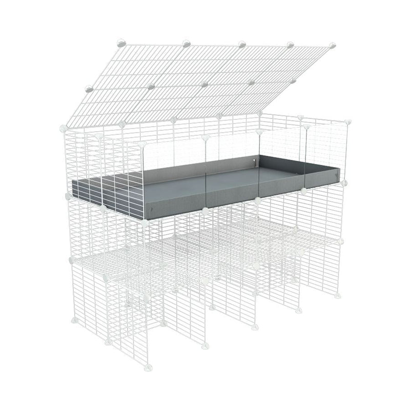 a tall 4x2 C&C guinea pigs cage with clear transparent plexiglass acrylic panels  with a top a double stand grey coroplast and safe small hole white CC grids sold in UK by kavee