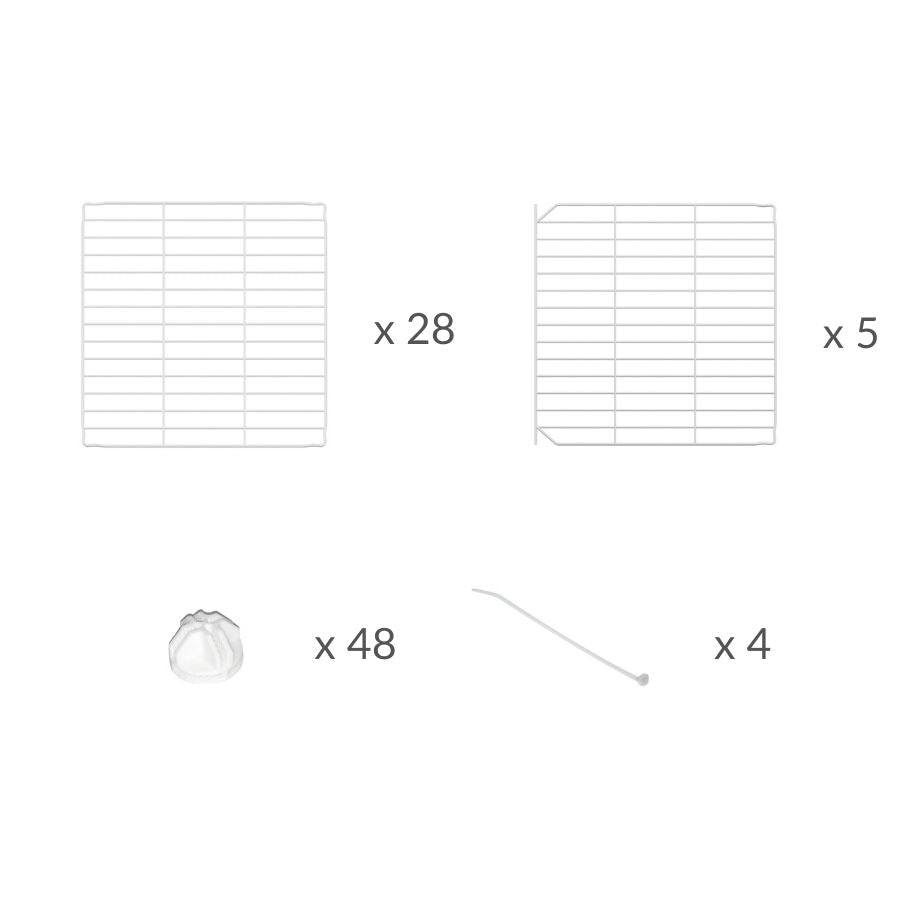 Composition of a tall 3x3 outdoor modular playpen with a lid and baby proof C and C white grids for guinea pigs or Rabbits by brand kavee 