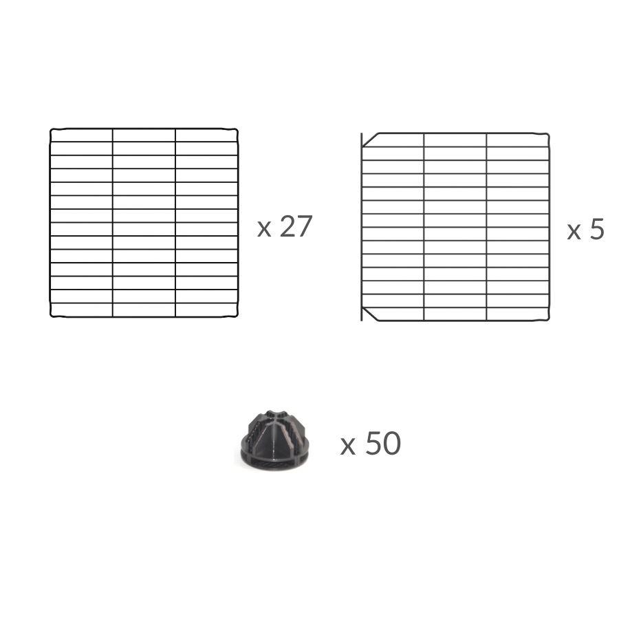 Composition of a 4x4 outdoor modular run with baby bars safe C&C grids and lid for guinea pigs or Rabbits by brand kavee 