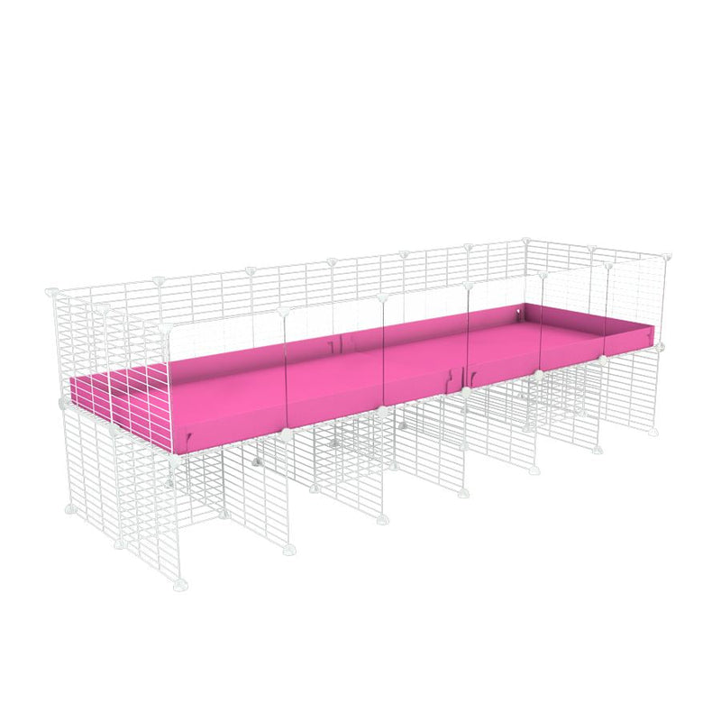 a 6x2 CC cage with clear transparent plexiglass acrylic panels  for guinea pigs with a stand pink correx and white CC grids sold in UK by kavee