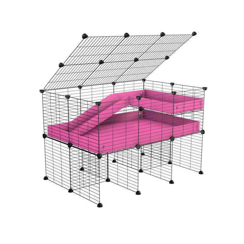 A 2x3 C and C guinea pig cage with stand loft ramp lid small size meshing safe grids pink correx sold in UK